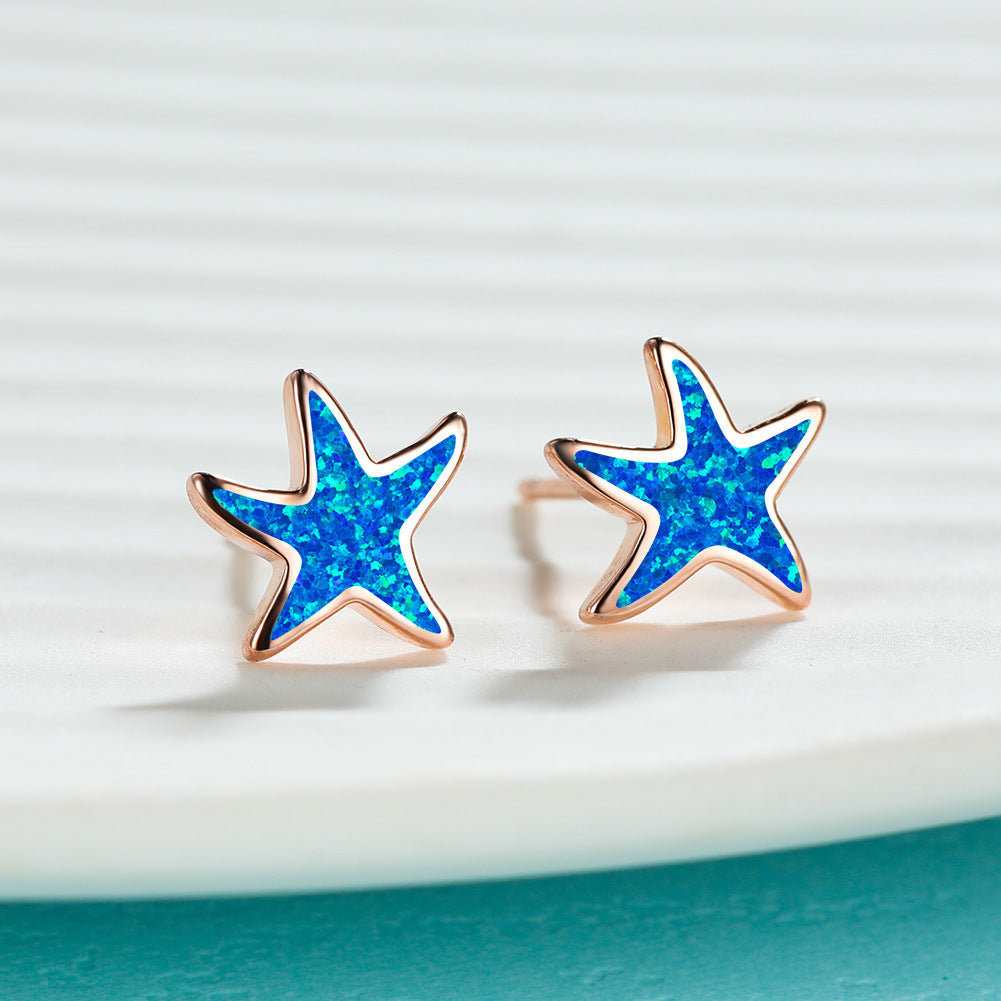 Olivenorma Blue Opal Starfish Earrings