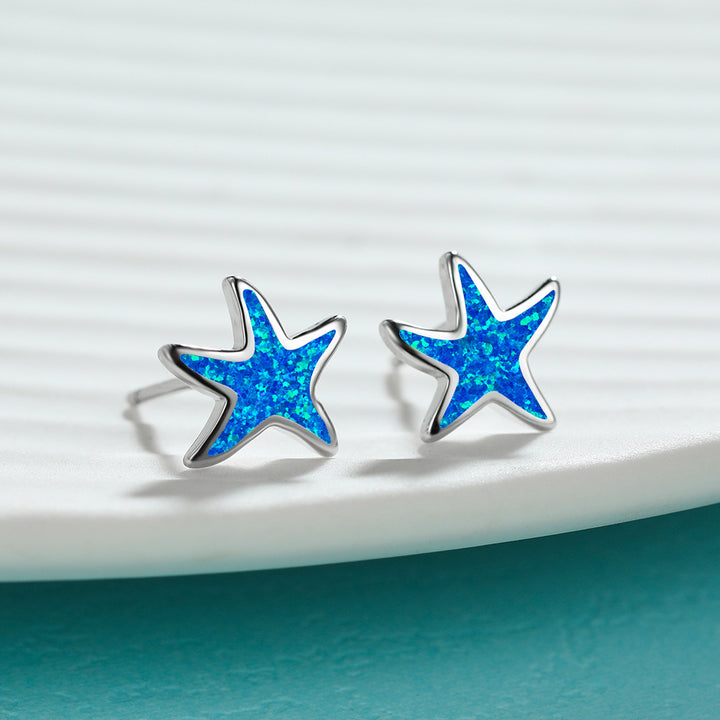 Olivenorma Blue Opal Starfish Earrings