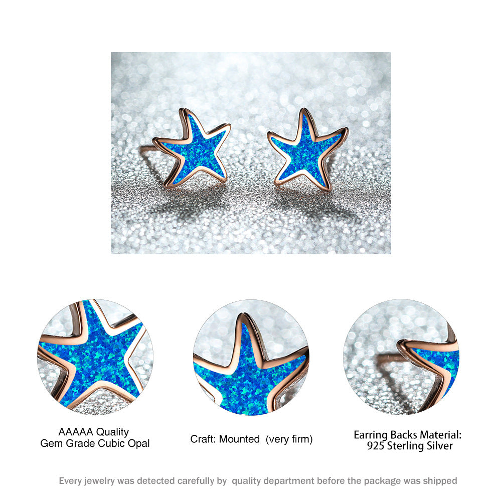 Olivenorma Blue Opal Starfish Earrings