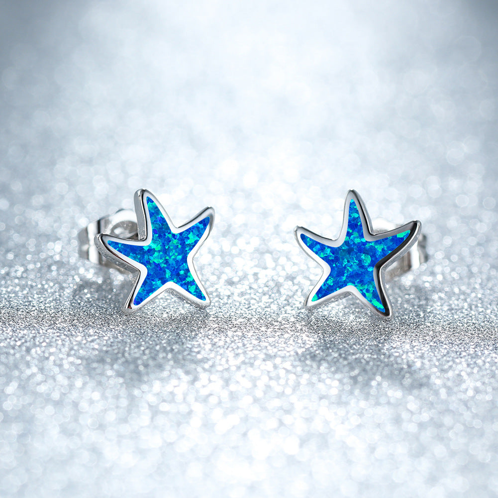 Olivenorma Blue Opal Starfish Earrings