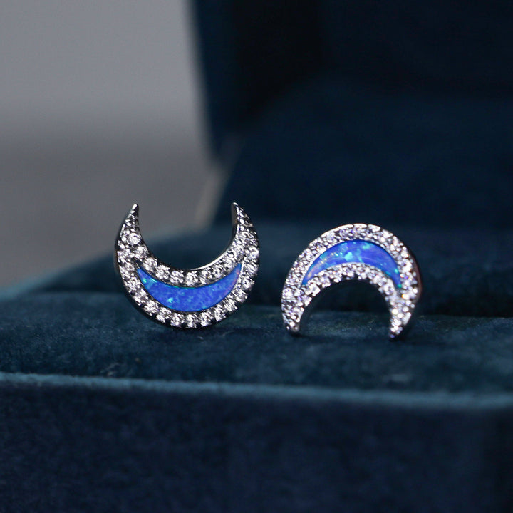 Olivenorma Blue Opal Zircon Moon Shape Earrings