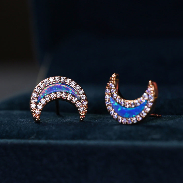 Olivenorma Blue Opal Zircon Moon Shape Earrings