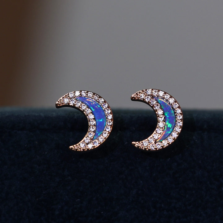 Olivenorma Blue Opal Zircon Moon Shape Earrings