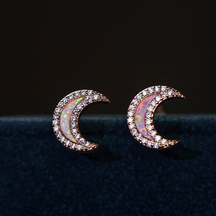 Olivenorma Blue Opal Zircon Moon Shape Earrings