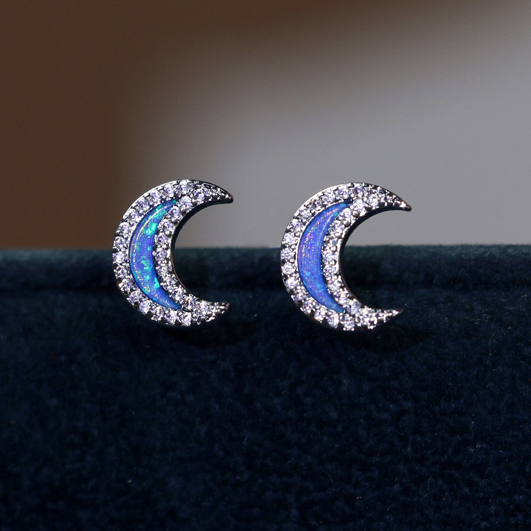 Olivenorma Blue Opal Zircon Moon Shape Earrings