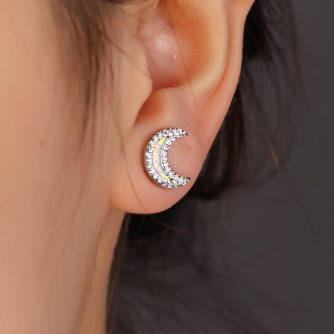 Olivenorma Blue Opal Zircon Moon Shape Earrings