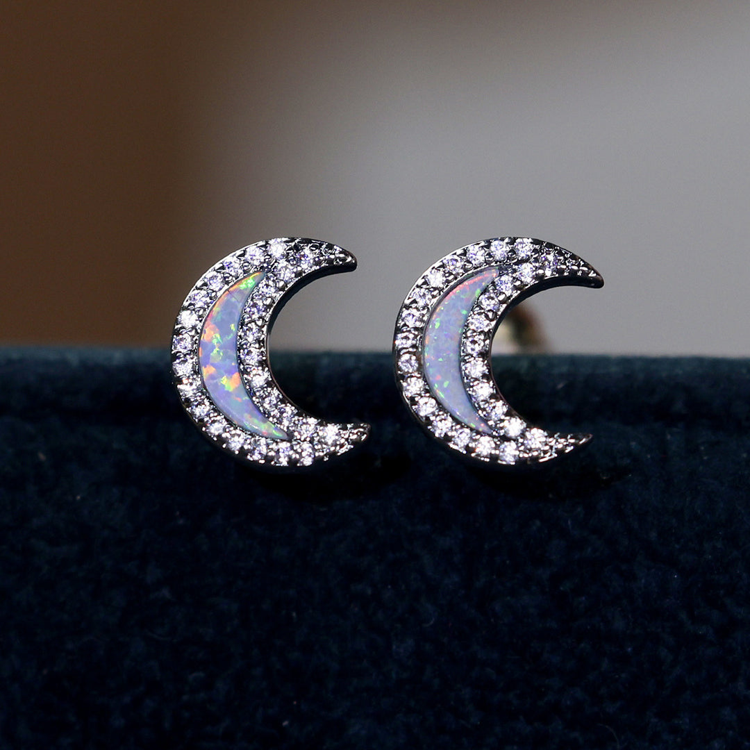 Olivenorma Blue Opal Zircon Moon Shape Earrings