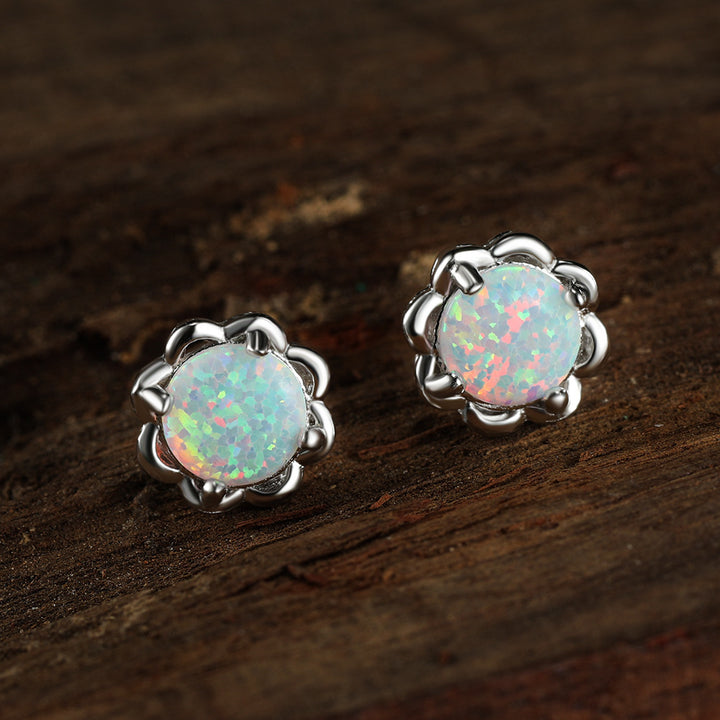 Olivenorma 925 Silver Four Claw Opal Luxury Earrings