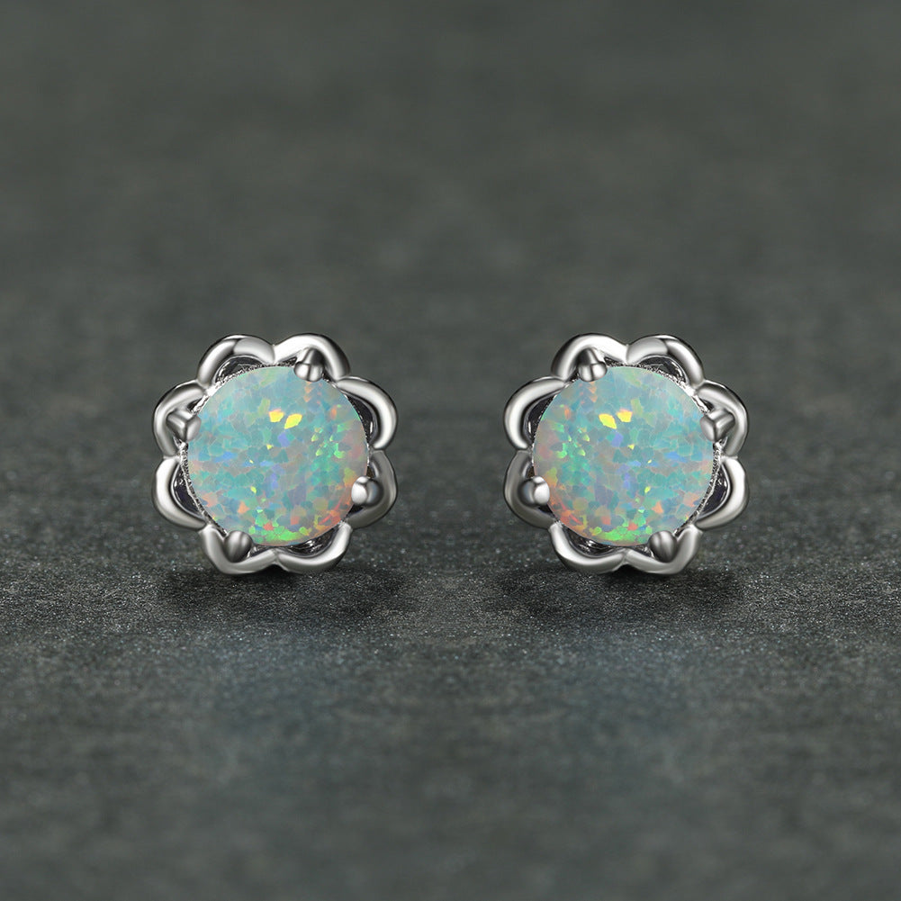 Olivenorma 925 Silver Four Claw Opal Luxury Earrings