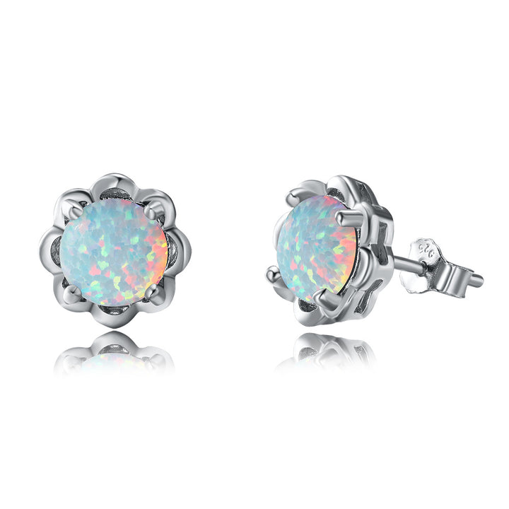 Olivenorma 925 Silver Four Claw Opal Luxury Earrings