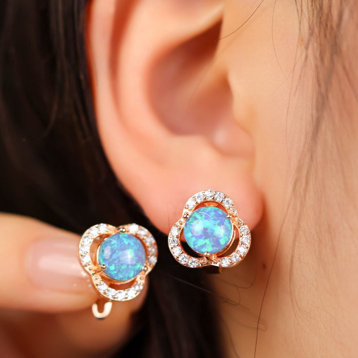 Olivenorma Opal White Zircon Clover Light Luxury Earrings