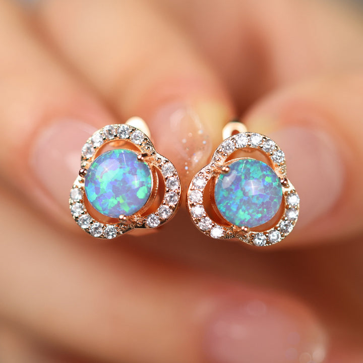 Olivenorma Opal White Zircon Clover Light Luxury Earrings