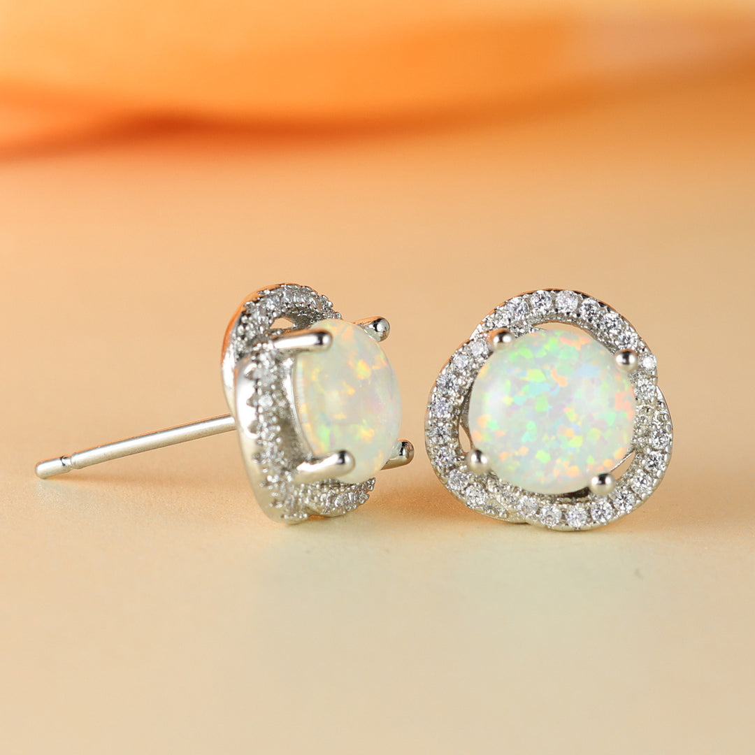 Olivenorma Opal White Zircon Clover Light Luxury Earrings