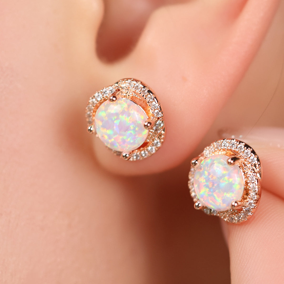 Olivenorma Opal White Zircon Clover Light Luxury Earrings