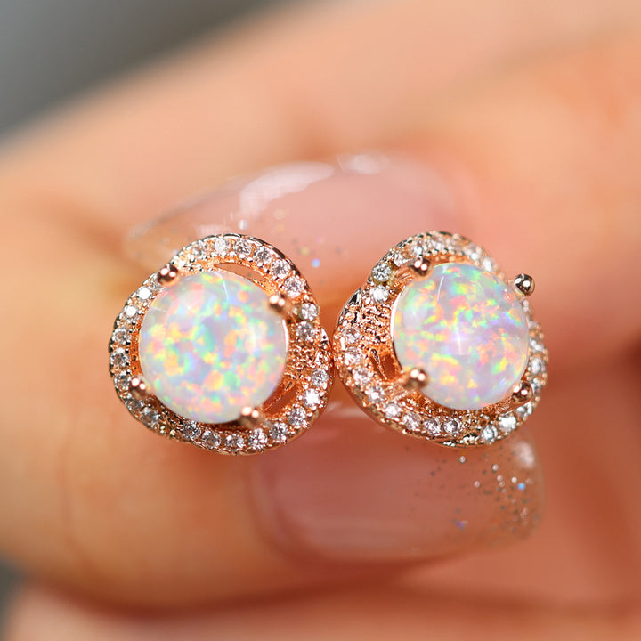 Olivenorma Opal White Zircon Clover Light Luxury Earrings