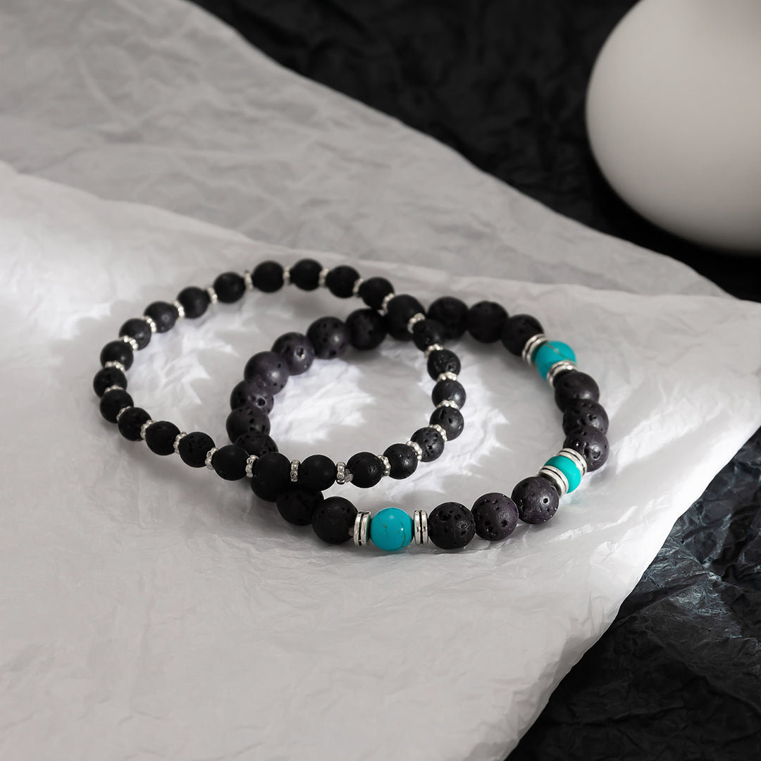 Olivenorma Lava Stone Turquoise Men Bracelet Set