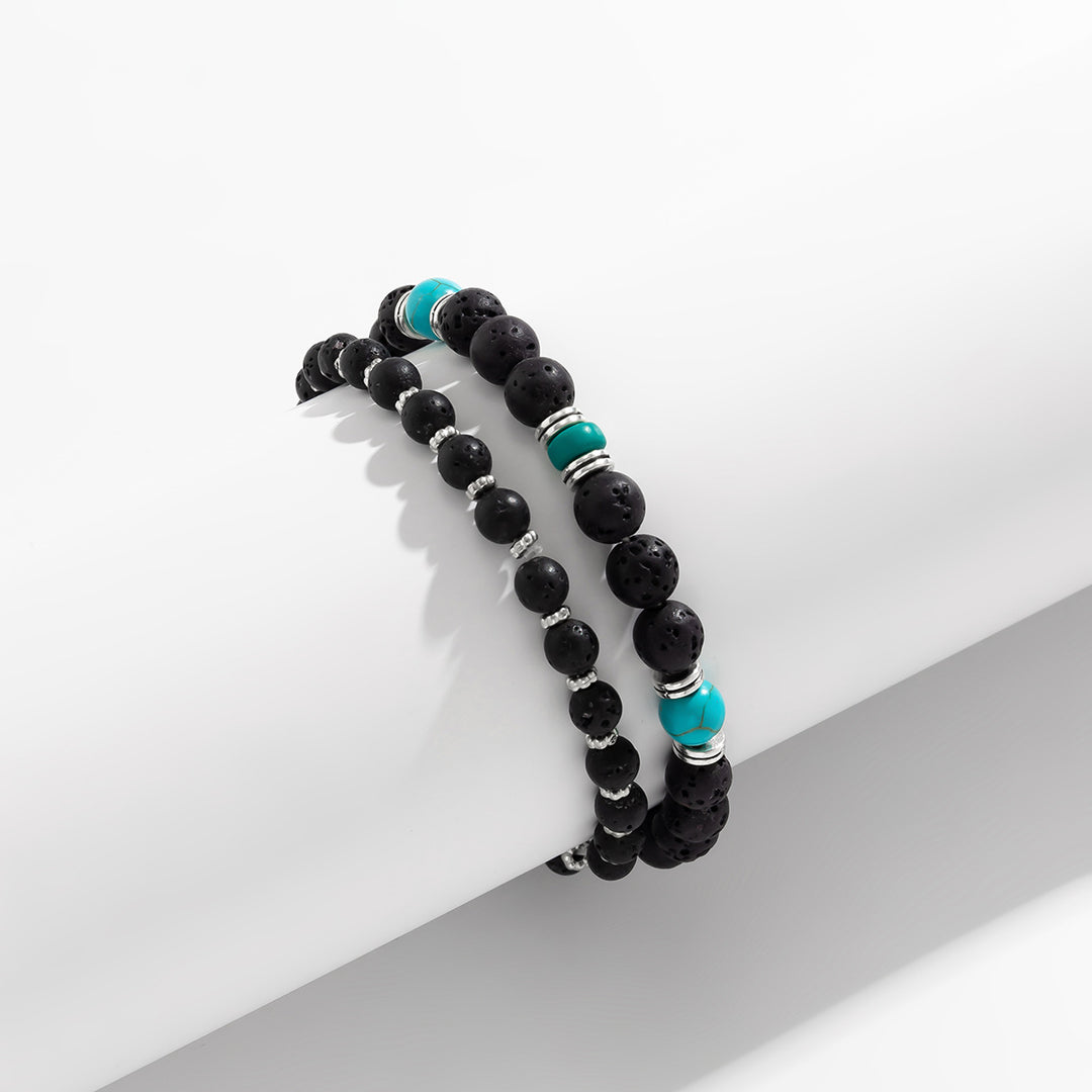 Olivenorma Lava Stone Turquoise Men Bracelet Set