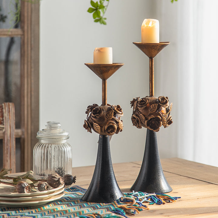Olivenorma Distressed Vintage Carved Rose Candle Holder