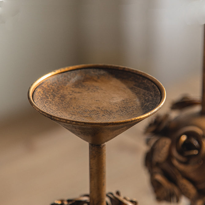 Olivenorma Distressed Vintage Carved Rose Candle Holder