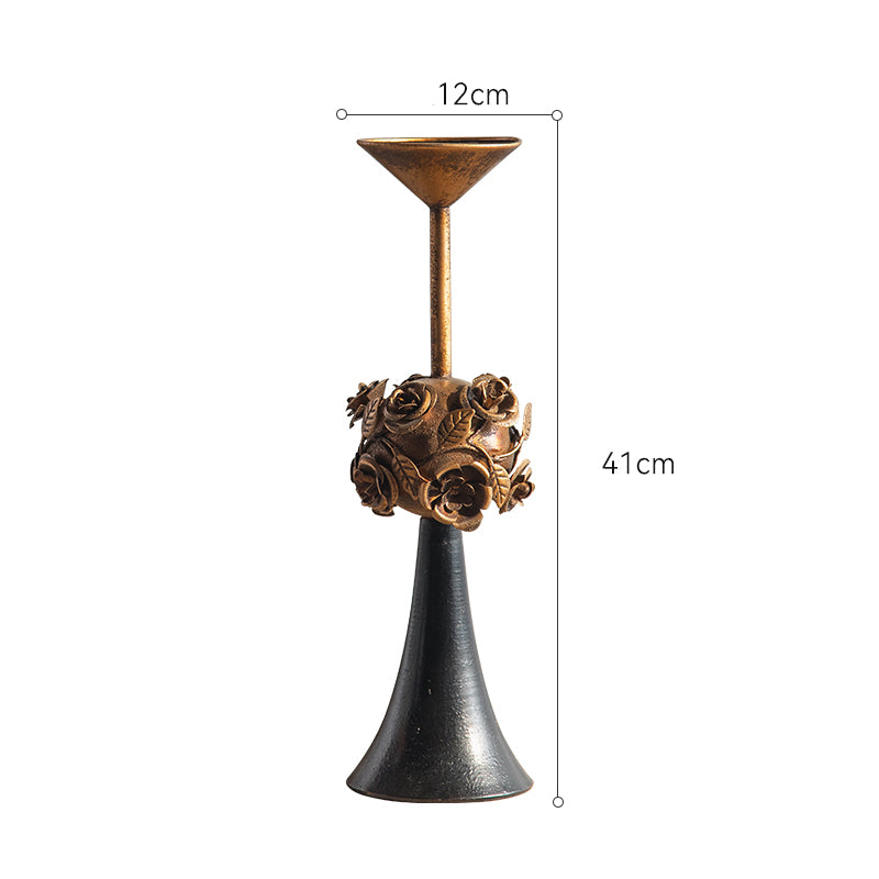 Olivenorma Distressed Vintage Carved Rose Candle Holder