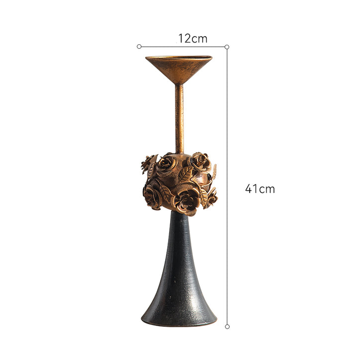 Olivenorma Distressed Vintage Carved Rose Candle Holder