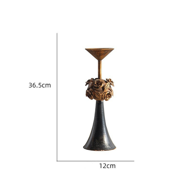 Olivenorma Distressed Vintage Carved Rose Candle Holder