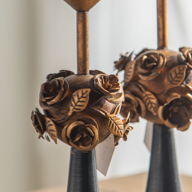 Olivenorma Distressed Vintage Carved Rose Candle Holder