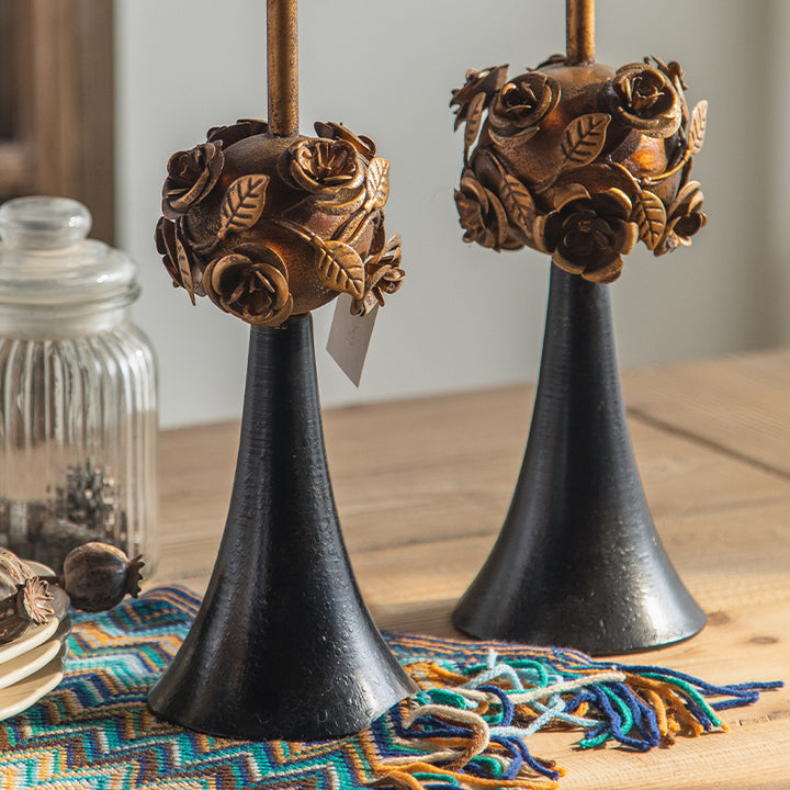 Olivenorma Distressed Vintage Carved Rose Candle Holder