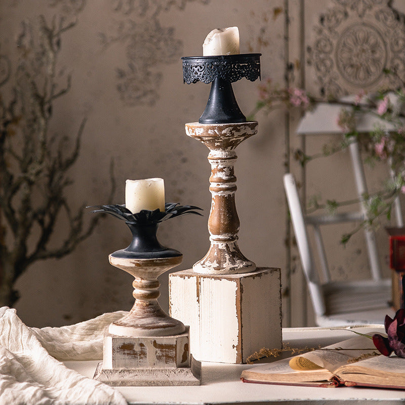 Olivenorma Distressed Wooden Wax Table Decoration Candle Holder