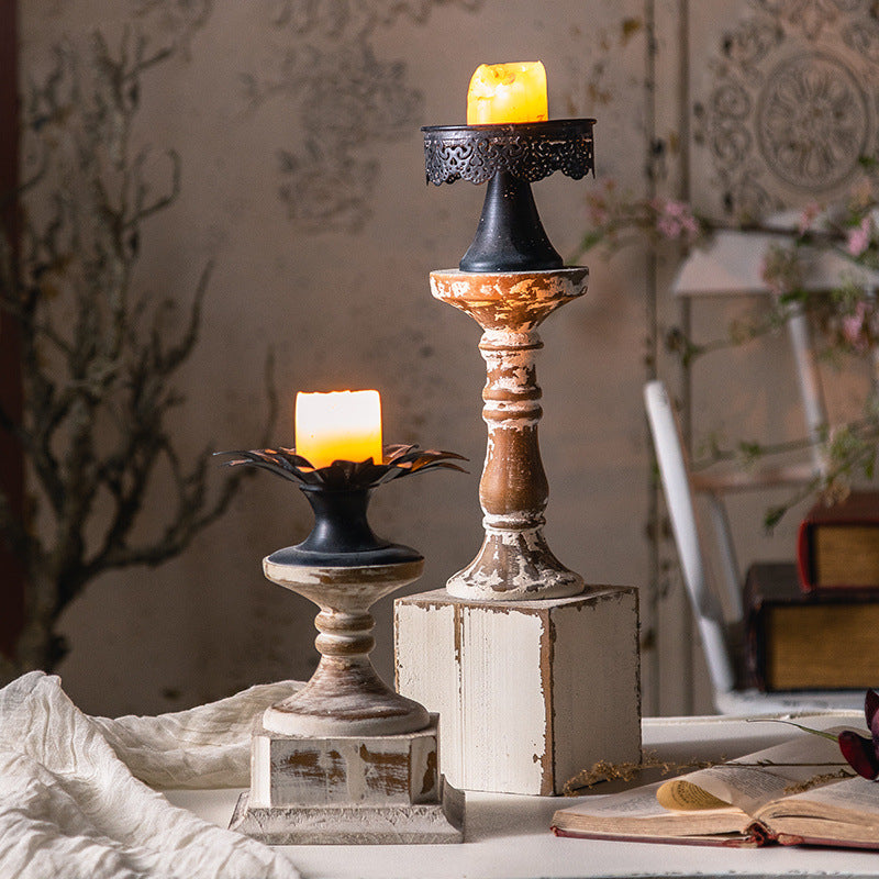 Olivenorma Distressed Wooden Wax Table Decoration Candle Holder