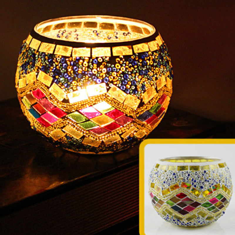 Olivenorma European Retro Glass Mosaic Candle Holder