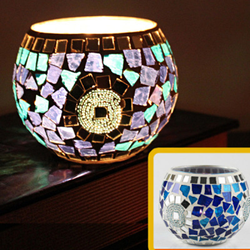 Olivenorma European Retro Glass Mosaic Candle Holder