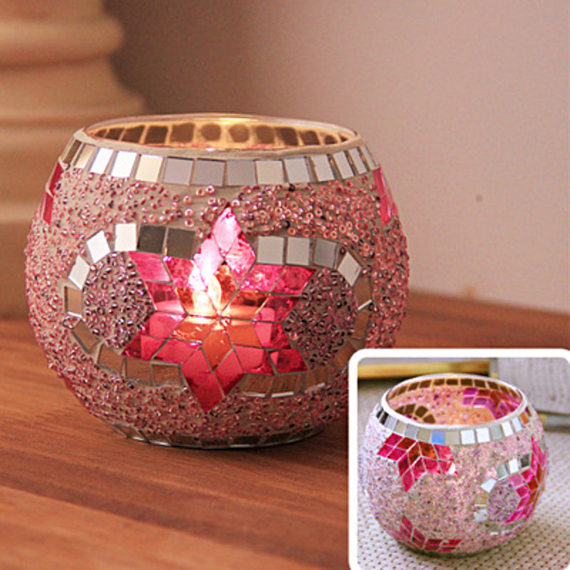 Olivenorma European Retro Glass Mosaic Candle Holder