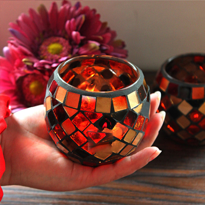 Olivenorma European Retro Glass Mosaic Candle Holder