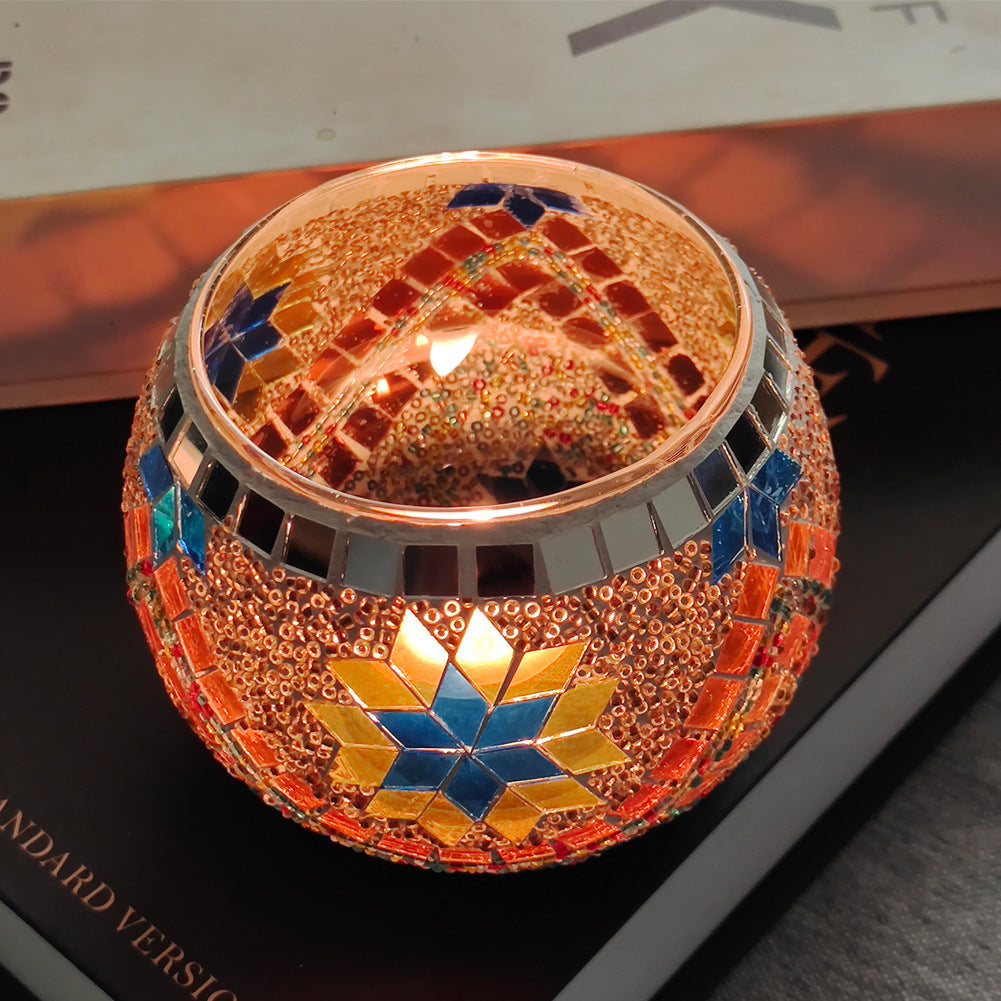 Olivenorma European Retro Glass Mosaic Candle Holder