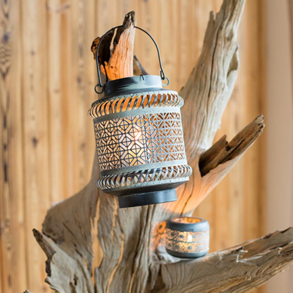 Olivenorma Distressed Iron Hollow Lantern Candle Holder