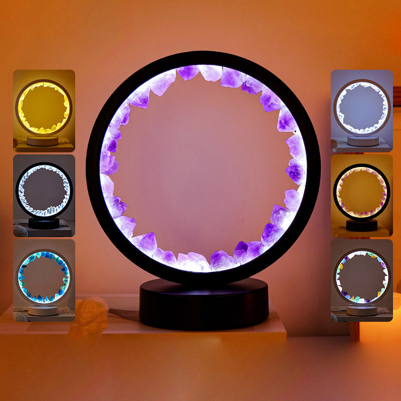 Olivenorma Natural "Amethyst Crystal Cluster Zen Light" Lamp Lights LED Decoration Rechargeable - Amethyst & Tricolor Light - image 11