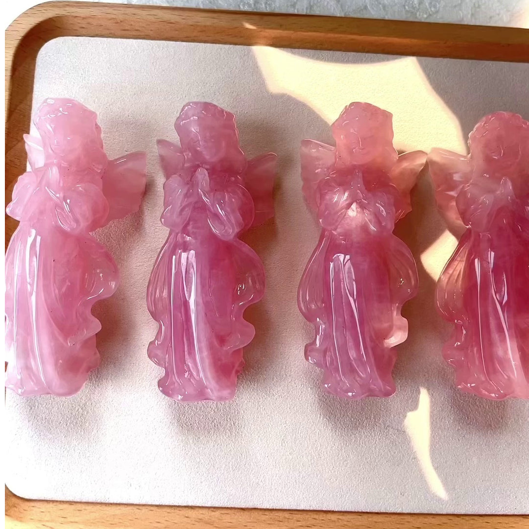 Olivenorma Rose Quartz Engraved Praying Angel Gemstone Decoration