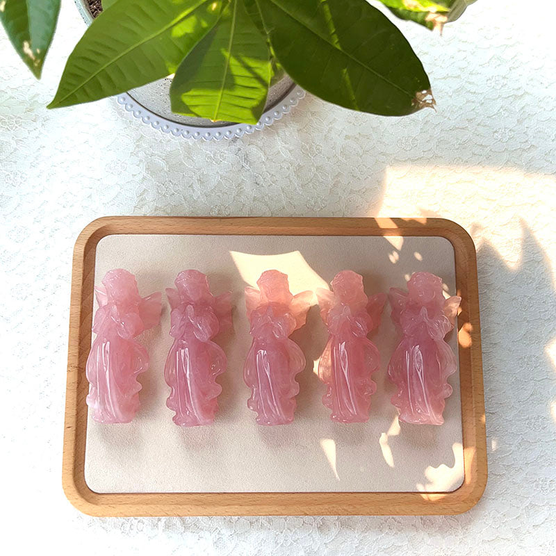 Olivenorma Rose Quartz Engraved Praying Angel Gemstone Decoration