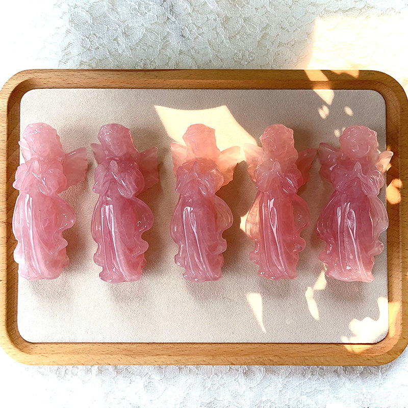 Olivenorma Rose Quartz Engraved Praying Angel Gemstone Decoration