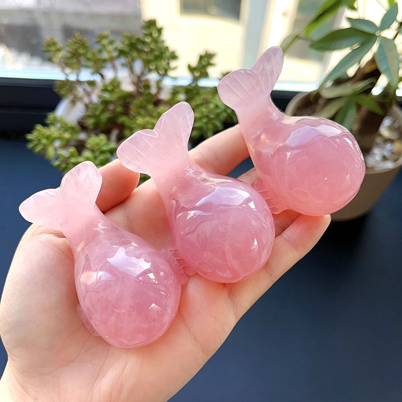 Olivenorma Natural Rose Quartz Baby Whale Carving Gemstone Decoration - image 2