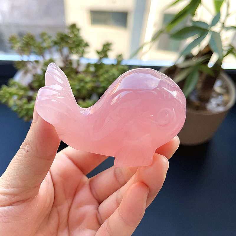 Olivenorma Natural Rose Quartz Baby Whale Carving Gemstone Decoration - image 3