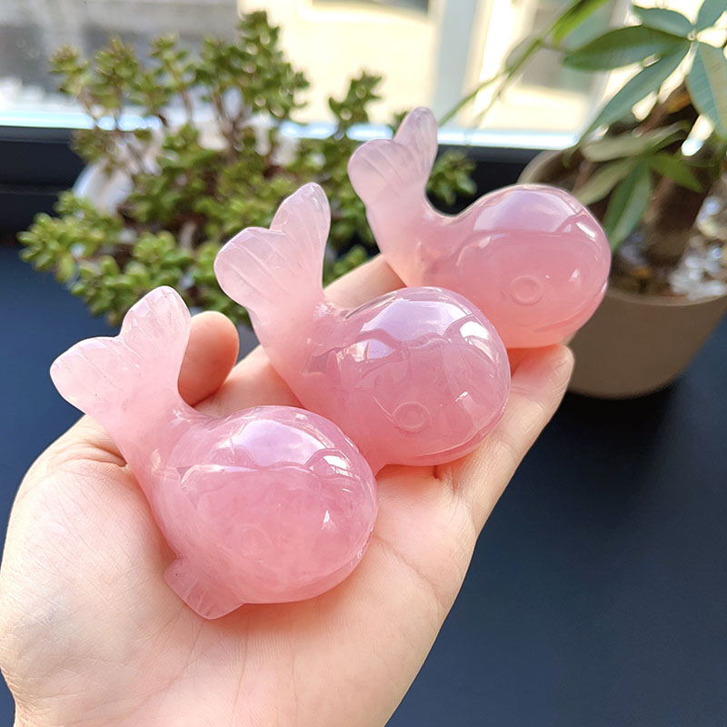 Olivenorma Natural Rose Quartz Baby Whale Carving Gemstone Decoration - image 0