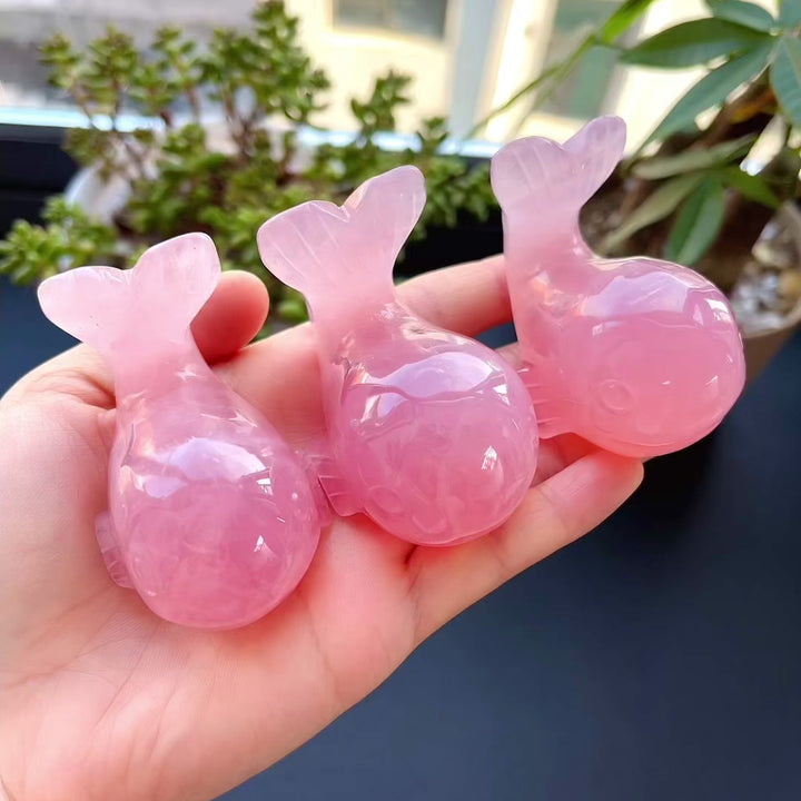 Olivenorma Natural Rose Quartz Baby Whale Carving Gemstone Decoration - image 4