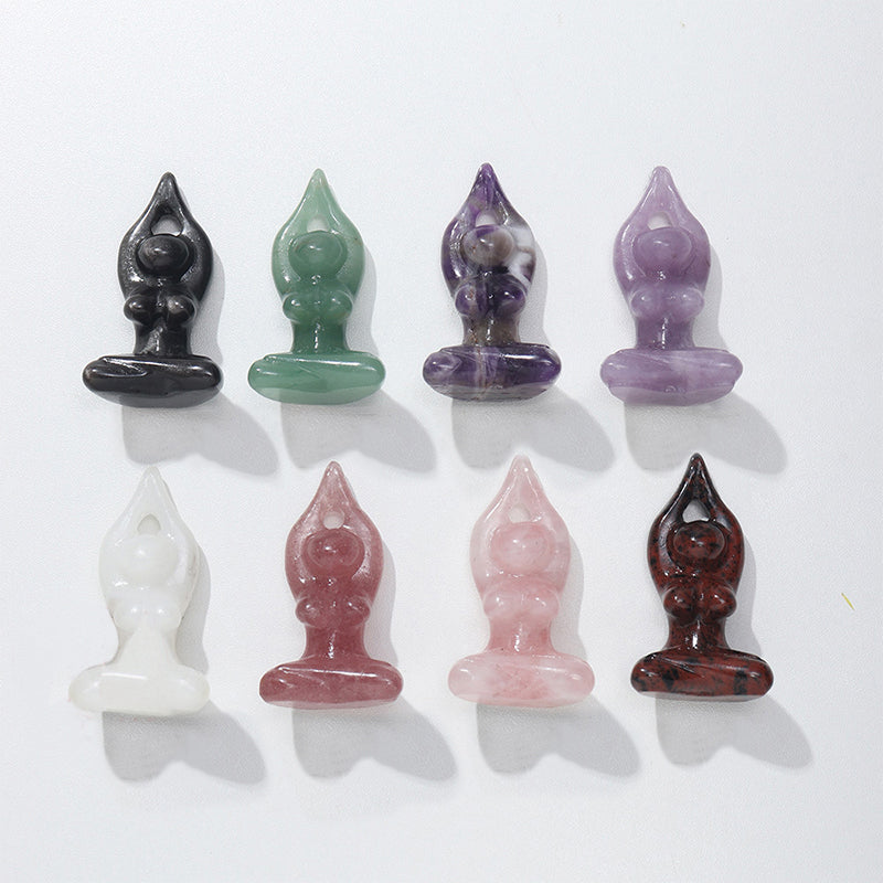 Olivenorma Natural Rough Stone Carving Yoga Girl Gemstone Decoration