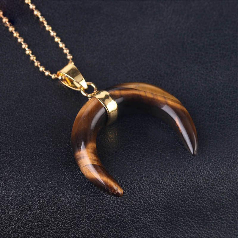 Olivenorma Gemstone Crescent Moon Necklace