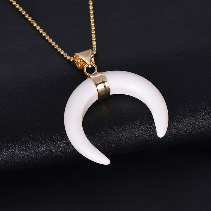 Olivenorma Gemstone Crescent Moon Necklace