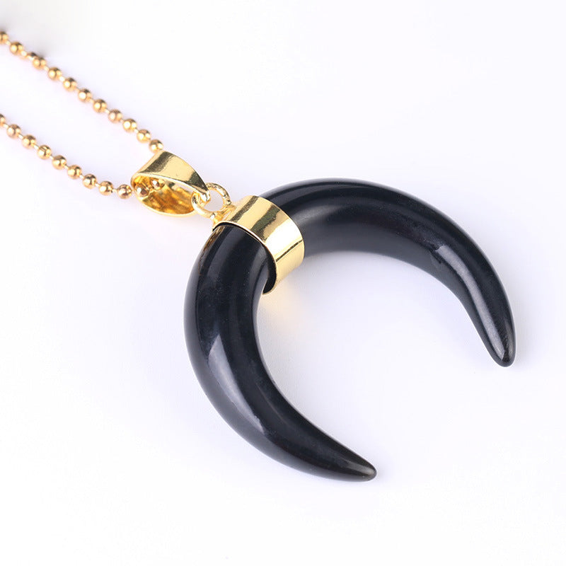 Olivenorma Gemstone Crescent Moon Necklace - Obsidian - image 16