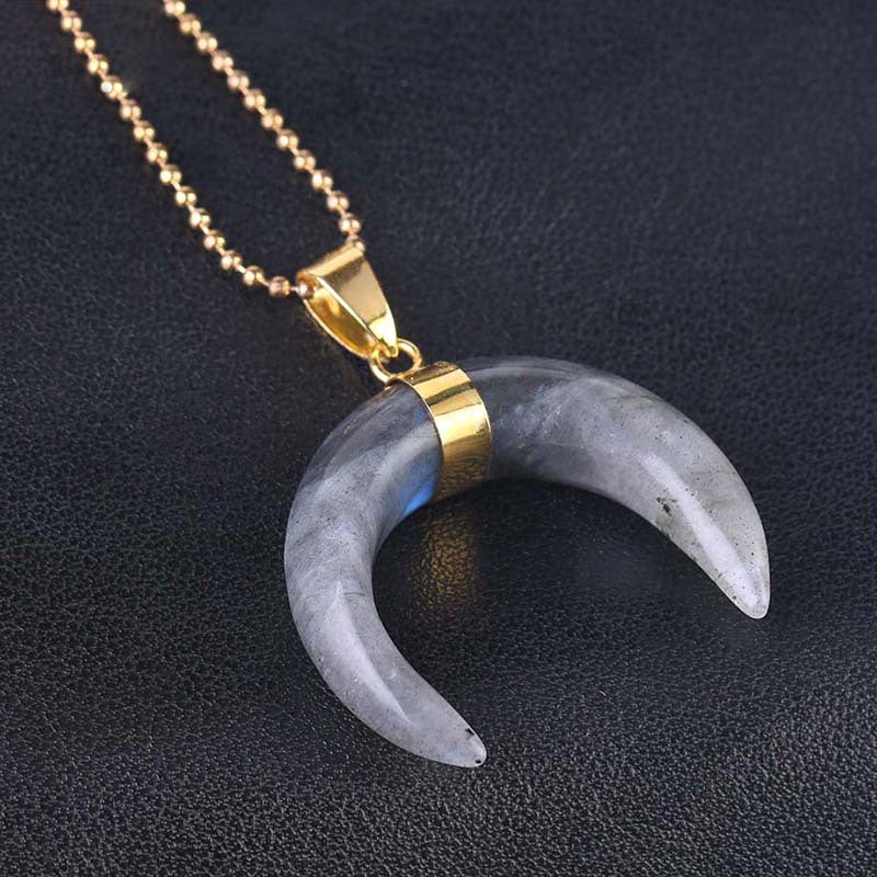 Olivenorma Gemstone Crescent Moon Necklace