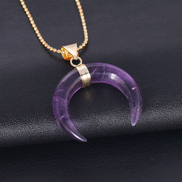 Olivenorma Gemstone Crescent Moon Necklace